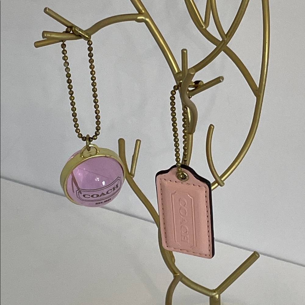 Coach Gold Banded Transparent Sphere and Hang Tag Bag Charm Key Chain Pink Gold - Picture 5 of 10